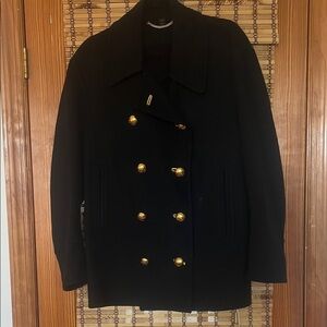 Burberry Black Pea Coat with Gold Buttons